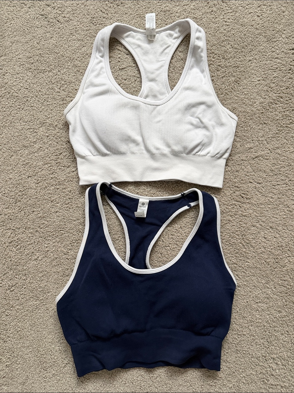 90 Degree Reflex Women's Sports Bras Size Medium White & Navy Set of Two Padded